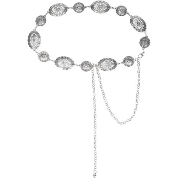 Western Cowgirl Silver Chain Belt Vintage Turquoise Dress Jeans Accessories